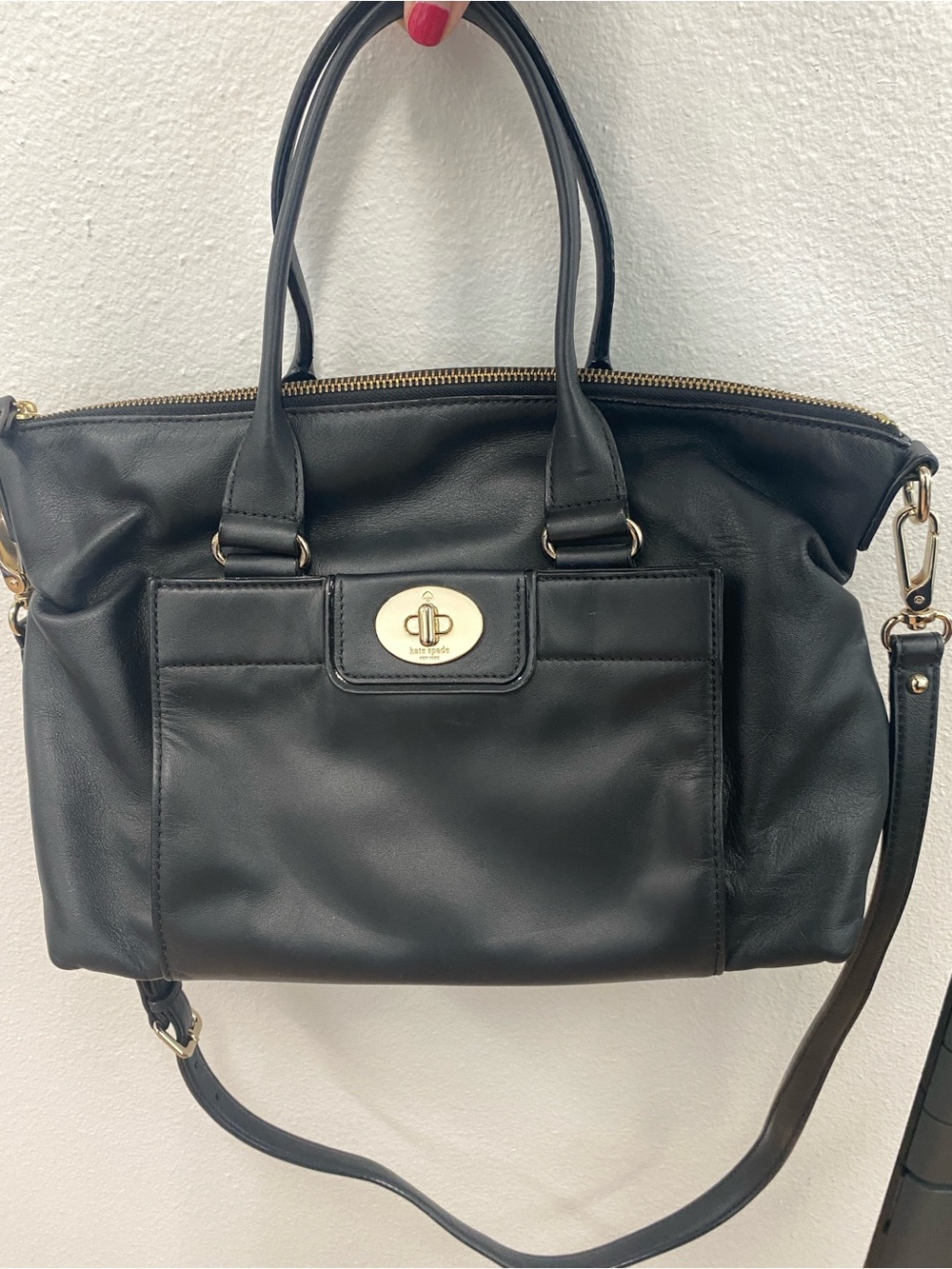 Kate Spade Black Hampton Road Janie Smooth Leather Turnlock Satchel Crossbody